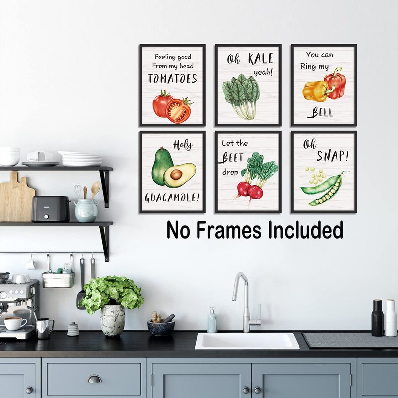 KAIRNE Funny Kitchen Art Prints,Set Of 6(8X10inchï¼ŒUnframed) Beet Tomatoes Kale Vegetable Quote Canvas Poster,Botanical Farmhouse Style Wall Art For Restaurant Dining Kitchen Room Decor - Image 2